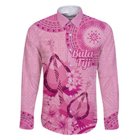 Pink Bula Fiji Family Matching Off Shoulder Short Dress and Hawaiian Shirt Fijian Dance Fan Tapa Cloth Pattern