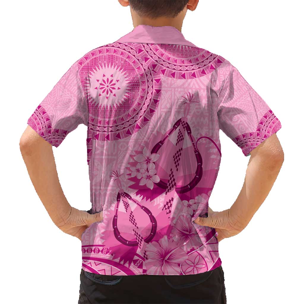 Pink Bula Fiji Family Matching Puletasi and Hawaiian Shirt Fijian Dance Fan Tapa Cloth Pattern
