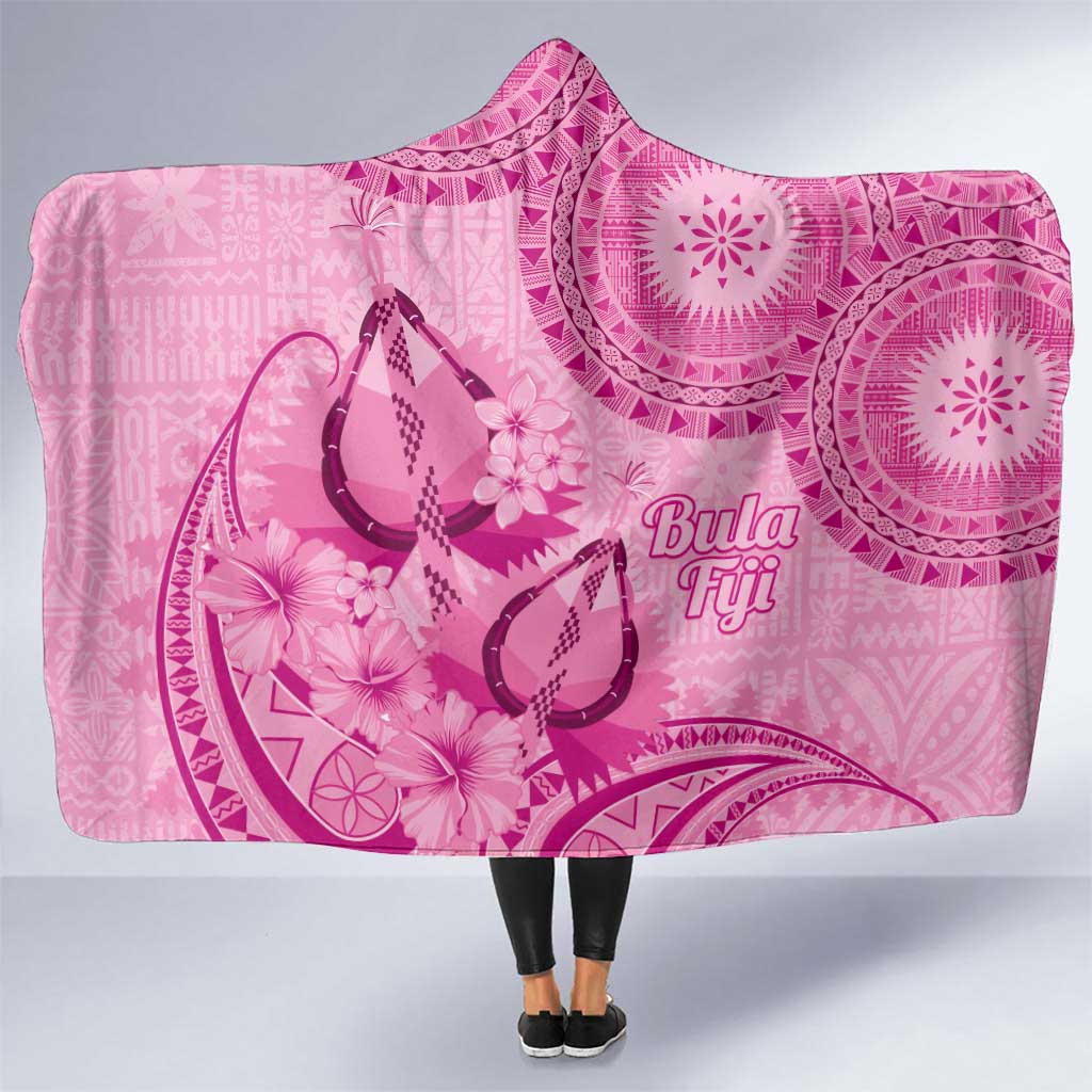 Pink Bula Fiji Hooded Blanket Fijian Dance Fan Tapa Cloth Pattern