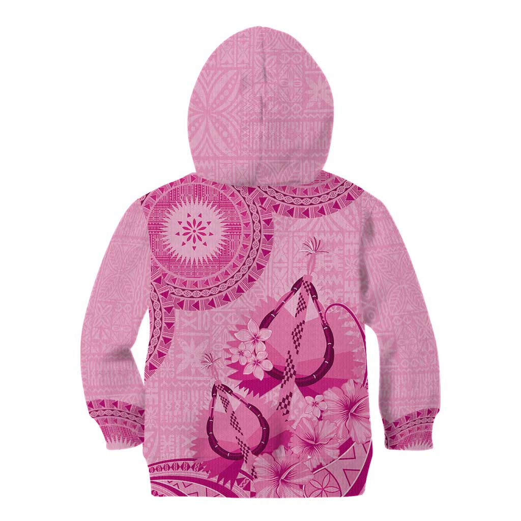 Pink Bula Fiji Kid Hoodie Fijian Dance Fan Tapa Cloth Pattern