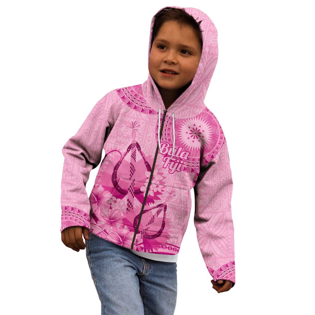 Pink Bula Fiji Kid Hoodie Fijian Dance Fan Tapa Cloth Pattern