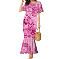 Pink Bula Fiji Mermaid Dress Fijian Dance Fan Tapa Cloth Pattern