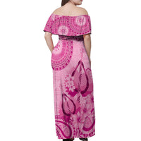 Pink Bula Fiji Off Shoulder Maxi Dress Fijian Dance Fan Tapa Cloth Pattern