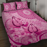 Pink Bula Fiji Quilt Bed Set Fijian Dance Fan Tapa Cloth Pattern