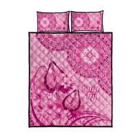 Pink Bula Fiji Quilt Bed Set Fijian Dance Fan Tapa Cloth Pattern