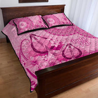 Pink Bula Fiji Quilt Bed Set Fijian Dance Fan Tapa Cloth Pattern