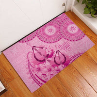 Pink Bula Fiji Rubber Doormat Fijian Dance Fan Tapa Cloth Pattern