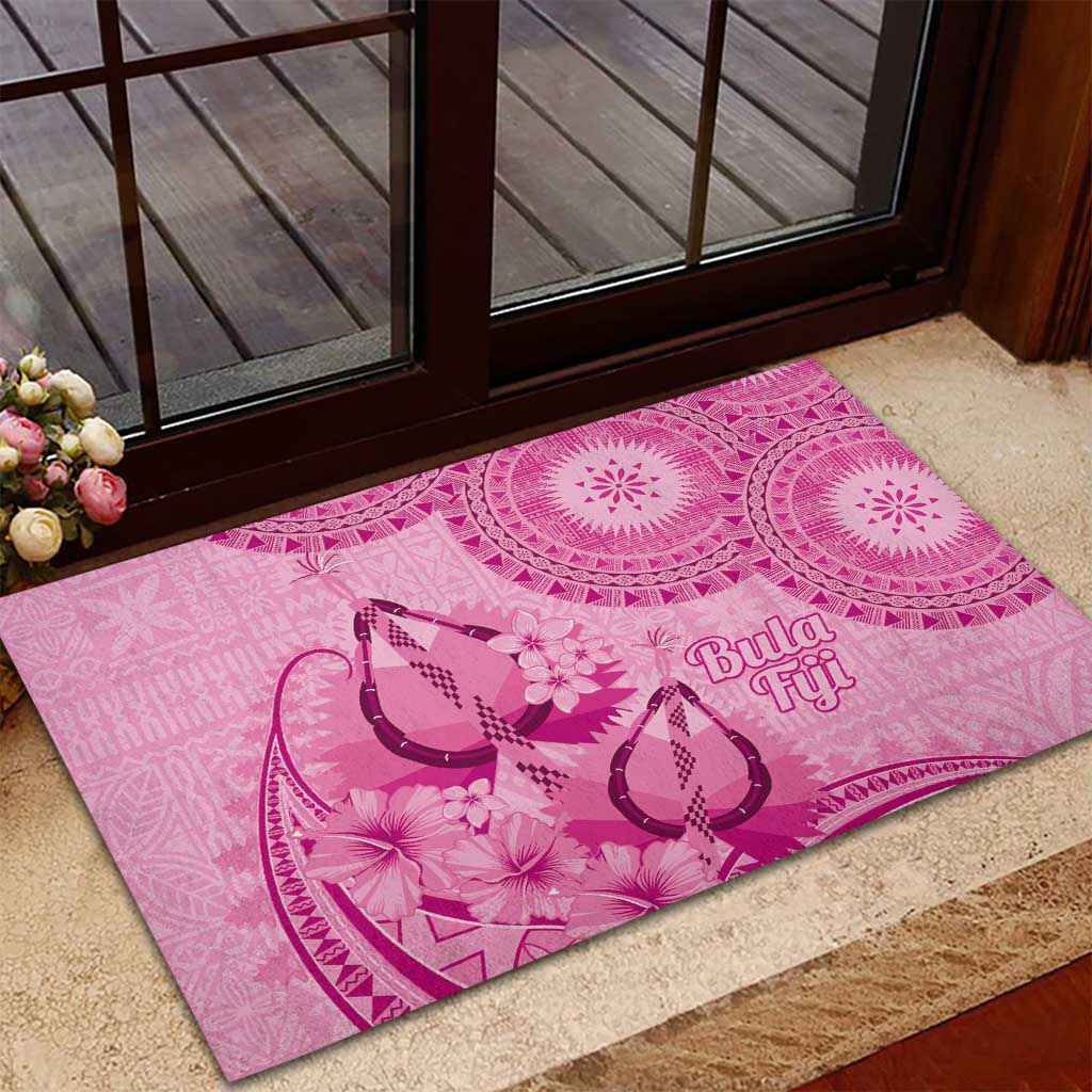 Pink Bula Fiji Rubber Doormat Fijian Dance Fan Tapa Cloth Pattern