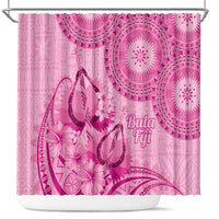 Pink Bula Fiji Shower Curtain Fijian Dance Fan Tapa Cloth Pattern
