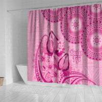 Pink Bula Fiji Shower Curtain Fijian Dance Fan Tapa Cloth Pattern