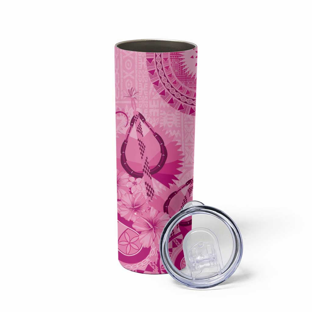 Pink Bula Fiji Skinny Tumbler Fijian Dance Fan Tapa Cloth Pattern