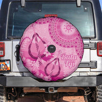 Pink Bula Fiji Spare Tire Cover Fijian Dance Fan Tapa Cloth Pattern