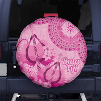 Pink Bula Fiji Spare Tire Cover Fijian Dance Fan Tapa Cloth Pattern