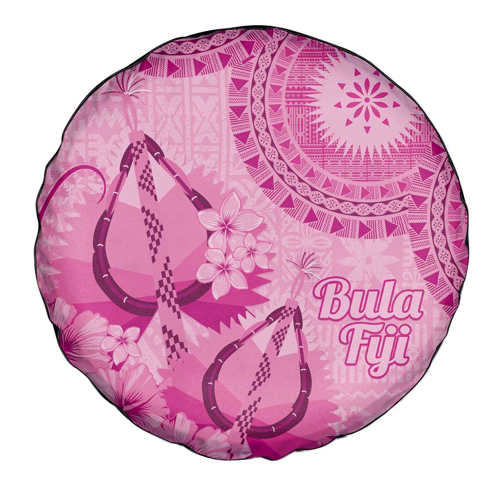 Pink Bula Fiji Spare Tire Cover Fijian Dance Fan Tapa Cloth Pattern