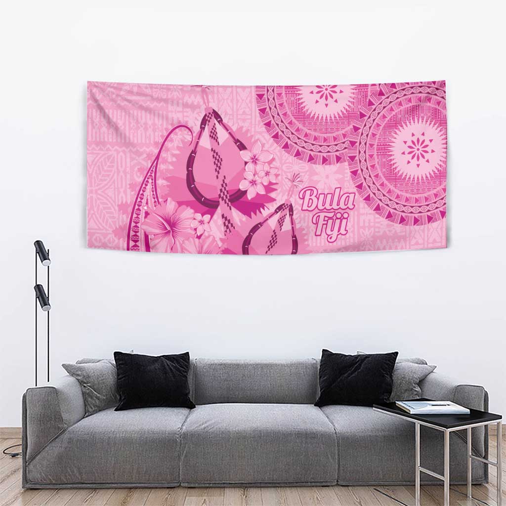 Pink Bula Fiji Tapestry Fijian Dance Fan Tapa Cloth Pattern