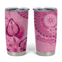 Pink Bula Fiji Tumbler Cup Fijian Dance Fan Tapa Cloth Pattern