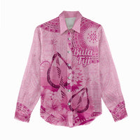 Pink Bula Fiji Women Casual Shirt Fijian Dance Fan Tapa Cloth Pattern