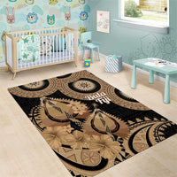 Black Bula Fiji Area Rug Fijian Dance Fan Tapa Cloth Pattern