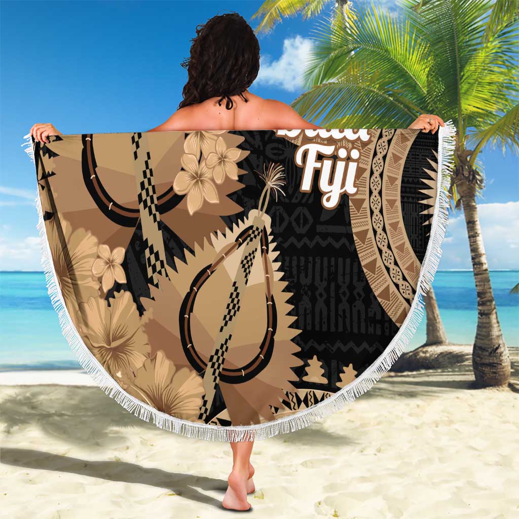 Black Bula Fiji Beach Blanket Fijian Dance Fan Tapa Cloth Pattern
