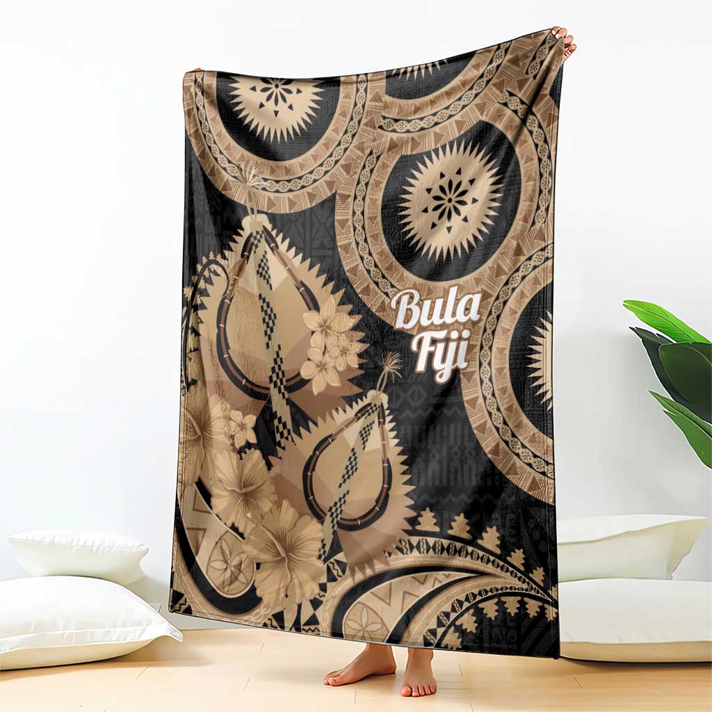 Black Bula Fiji Blanket Fijian Dance Fan Tapa Cloth Pattern