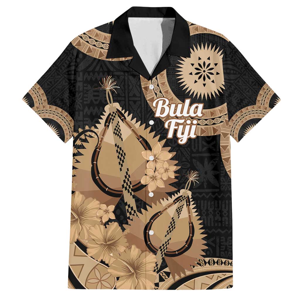 Black Bula Fiji Family Matching Long Sleeve Bodycon Dress and Hawaiian Shirt Fijian Dance Fan Tapa Cloth Pattern