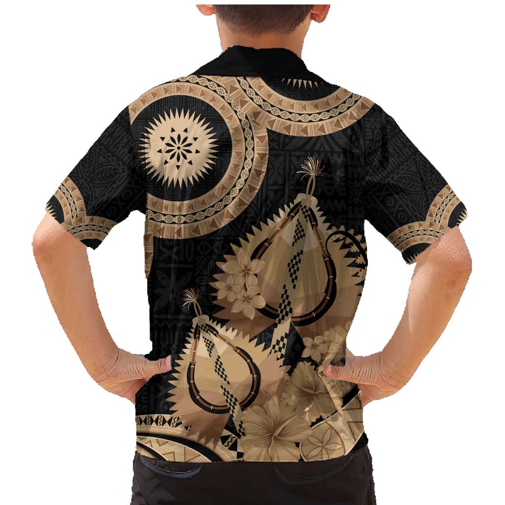 Black Bula Fiji Family Matching Mermaid Dress and Hawaiian Shirt Fijian Dance Fan Tapa Cloth Pattern