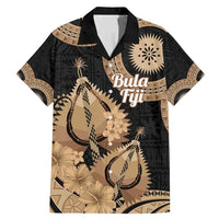 Black Bula Fiji Family Matching Mermaid Dress and Hawaiian Shirt Fijian Dance Fan Tapa Cloth Pattern