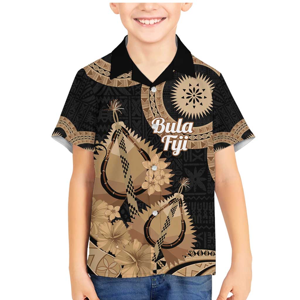 Black Bula Fiji Family Matching Mermaid Dress and Hawaiian Shirt Fijian Dance Fan Tapa Cloth Pattern