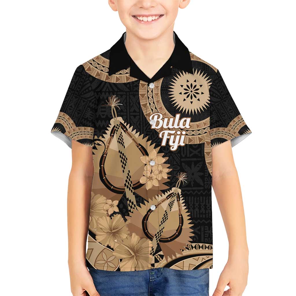 Black Bula Fiji Family Matching Puletasi and Hawaiian Shirt Fijian Dance Fan Tapa Cloth Pattern