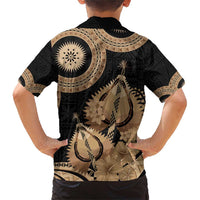 Black Bula Fiji Family Matching Short Sleeve Bodycon Dress and Hawaiian Shirt Fijian Dance Fan Tapa Cloth Pattern