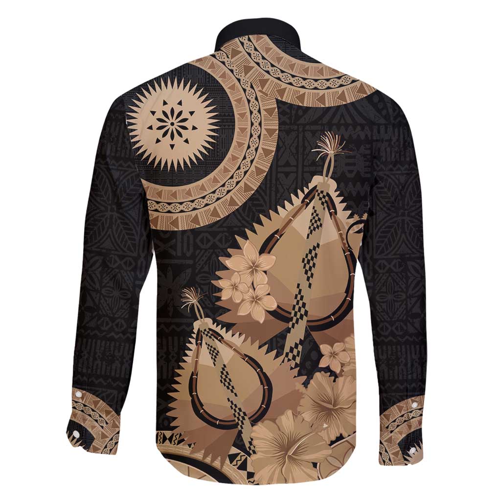 Black Bula Fiji Family Matching Tank Maxi Dress and Hawaiian Shirt Fijian Dance Fan Tapa Cloth Pattern