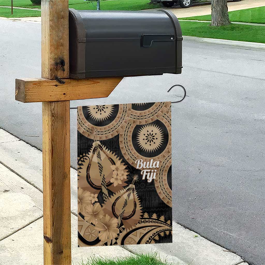 Black Bula Fiji Garden Flag Fijian Dance Fan Tapa Cloth Pattern