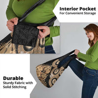 Black Bula Fiji Grocery Bag Fijian Dance Fan Tapa Cloth Pattern