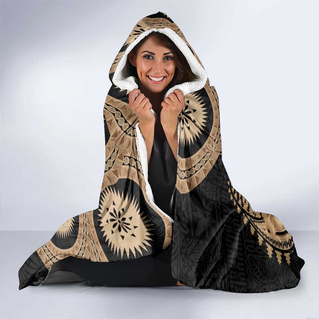 Black Bula Fiji Hooded Blanket Fijian Dance Fan Tapa Cloth Pattern