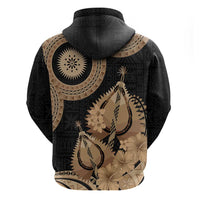 Black Bula Fiji Hoodie Fijian Dance Fan Tapa Cloth Pattern