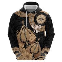 Black Bula Fiji Hoodie Fijian Dance Fan Tapa Cloth Pattern