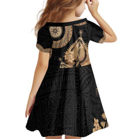 Black Bula Fiji Kid Short Sleeve Dress Fijian Dance Fan Tapa Cloth Pattern