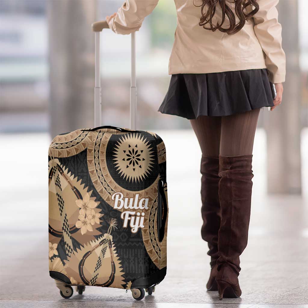 Black Bula Fiji Luggage Cover Fijian Dance Fan Tapa Cloth Pattern