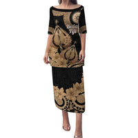 Black Bula Fiji Puletasi Fijian Dance Fan Tapa Cloth Pattern