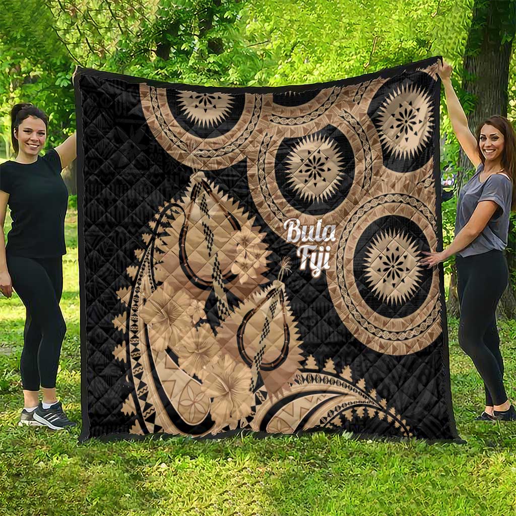 Black Bula Fiji Quilt Fijian Dance Fan Tapa Cloth Pattern