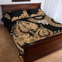 Black Bula Fiji Quilt Bed Set Fijian Dance Fan Tapa Cloth Pattern