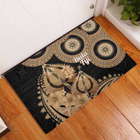 Black Bula Fiji Rubber Doormat Fijian Dance Fan Tapa Cloth Pattern