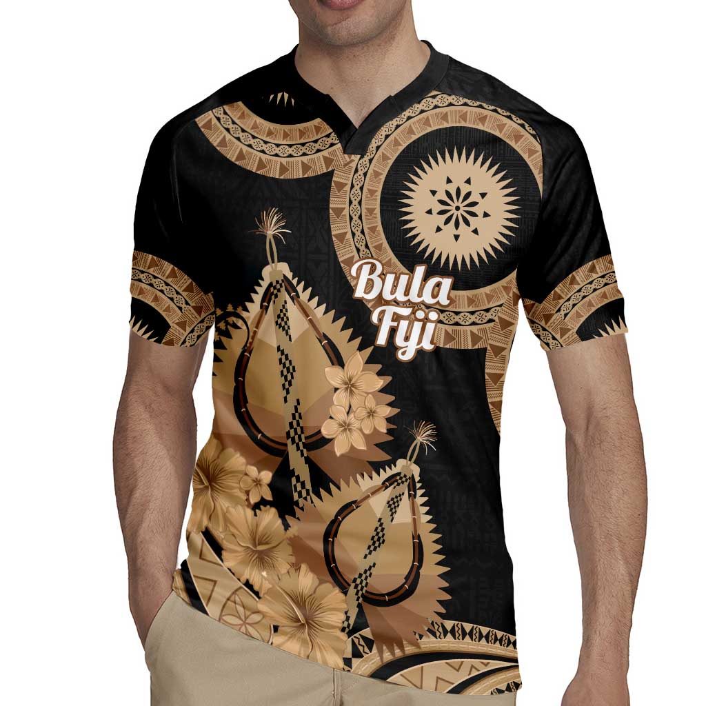 Black Bula Fiji Rugby Jersey Fijian Dance Fan Tapa Cloth Pattern