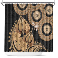 Black Bula Fiji Shower Curtain Fijian Dance Fan Tapa Cloth Pattern