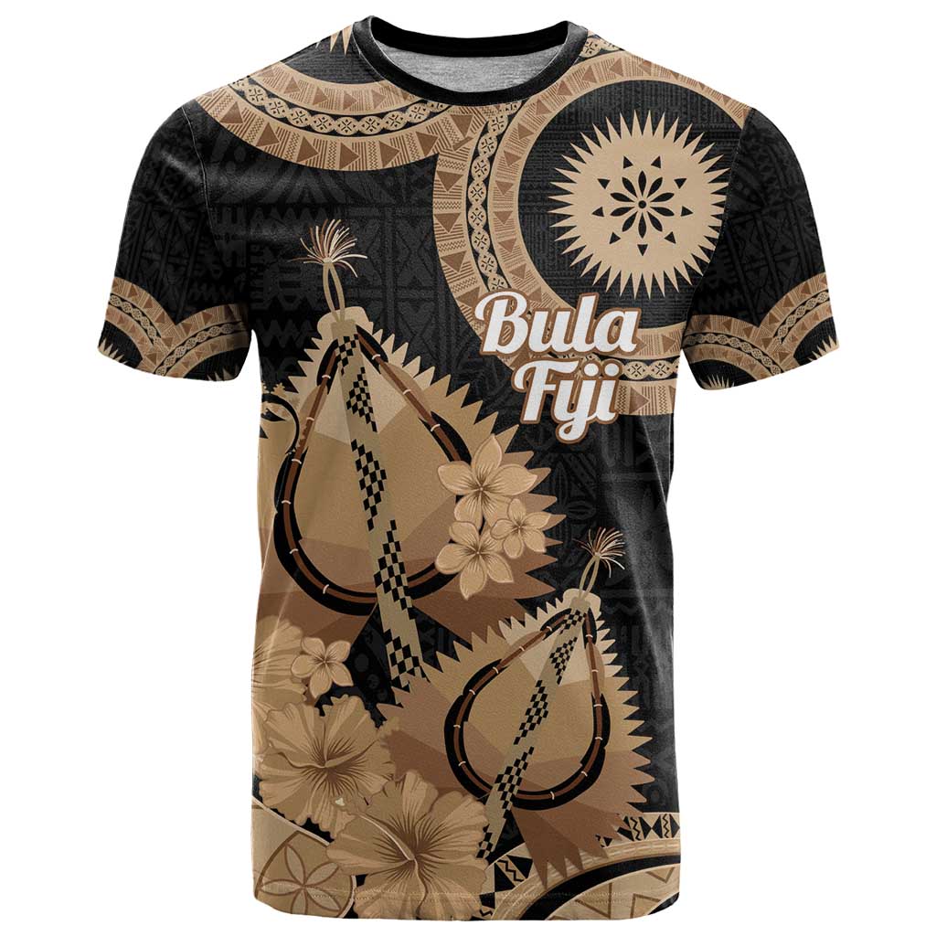 Black Bula Fiji T Shirt Fijian Dance Fan Tapa Cloth Pattern