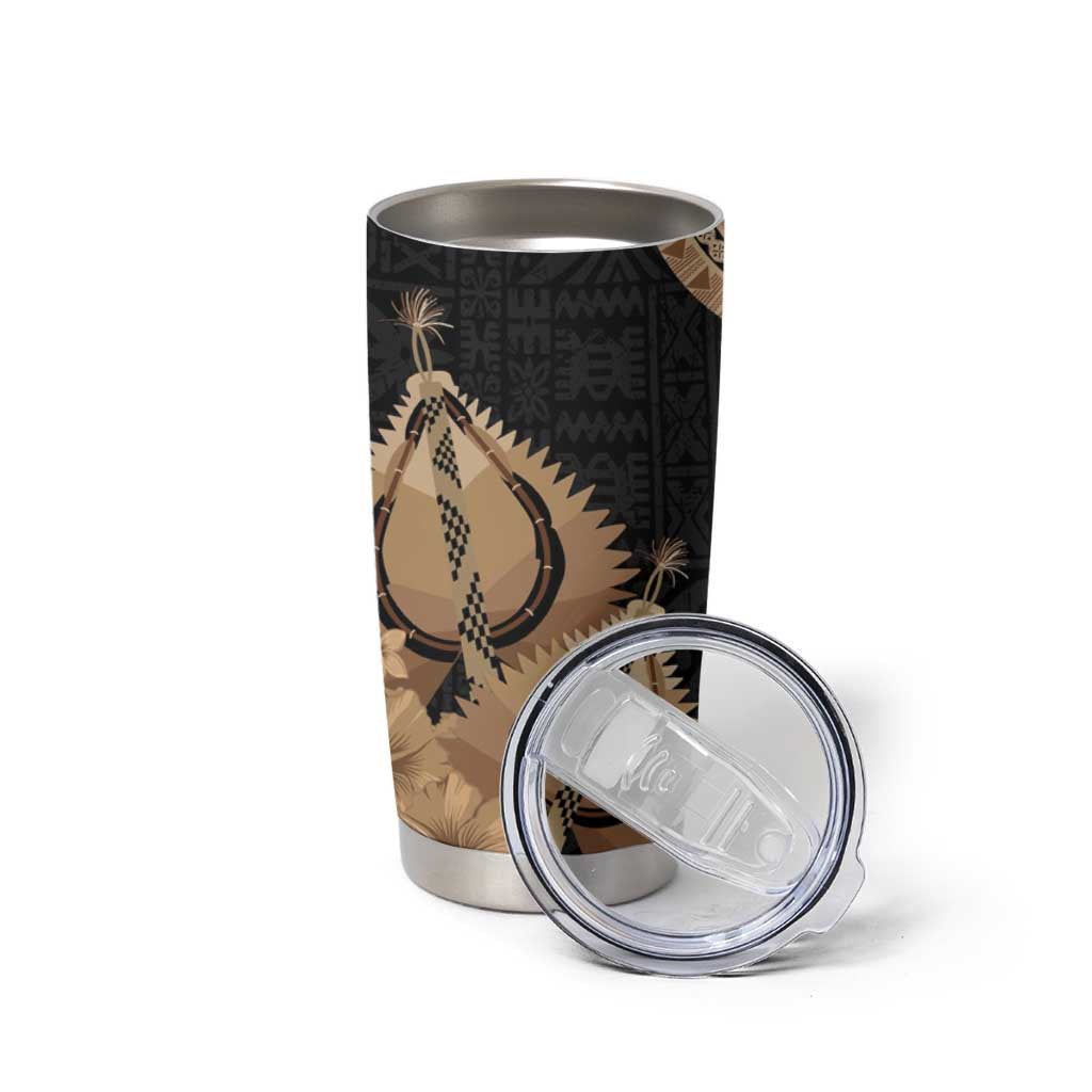 Black Bula Fiji Tumbler Cup Fijian Dance Fan Tapa Cloth Pattern