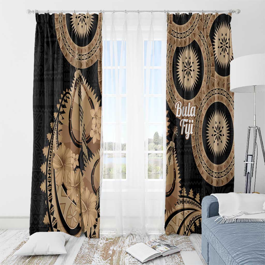 Black Bula Fiji Window Curtain Fijian Dance Fan Tapa Cloth Pattern