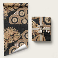 Black Bula Fiji Wrapping Paper Fijian Dance Fan Tapa Cloth Pattern LT14 58" × 23" Black - Polynesian Pride