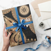 Black Bula Fiji Wrapping Paper Fijian Dance Fan Tapa Cloth Pattern LT14 - Polynesian Pride