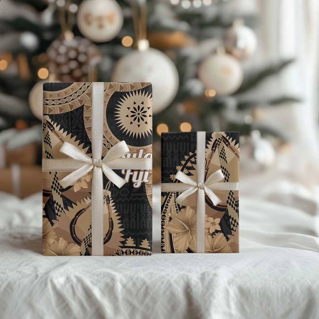 Black Bula Fiji Wrapping Paper Fijian Dance Fan Tapa Cloth Pattern LT14 - Polynesian Pride